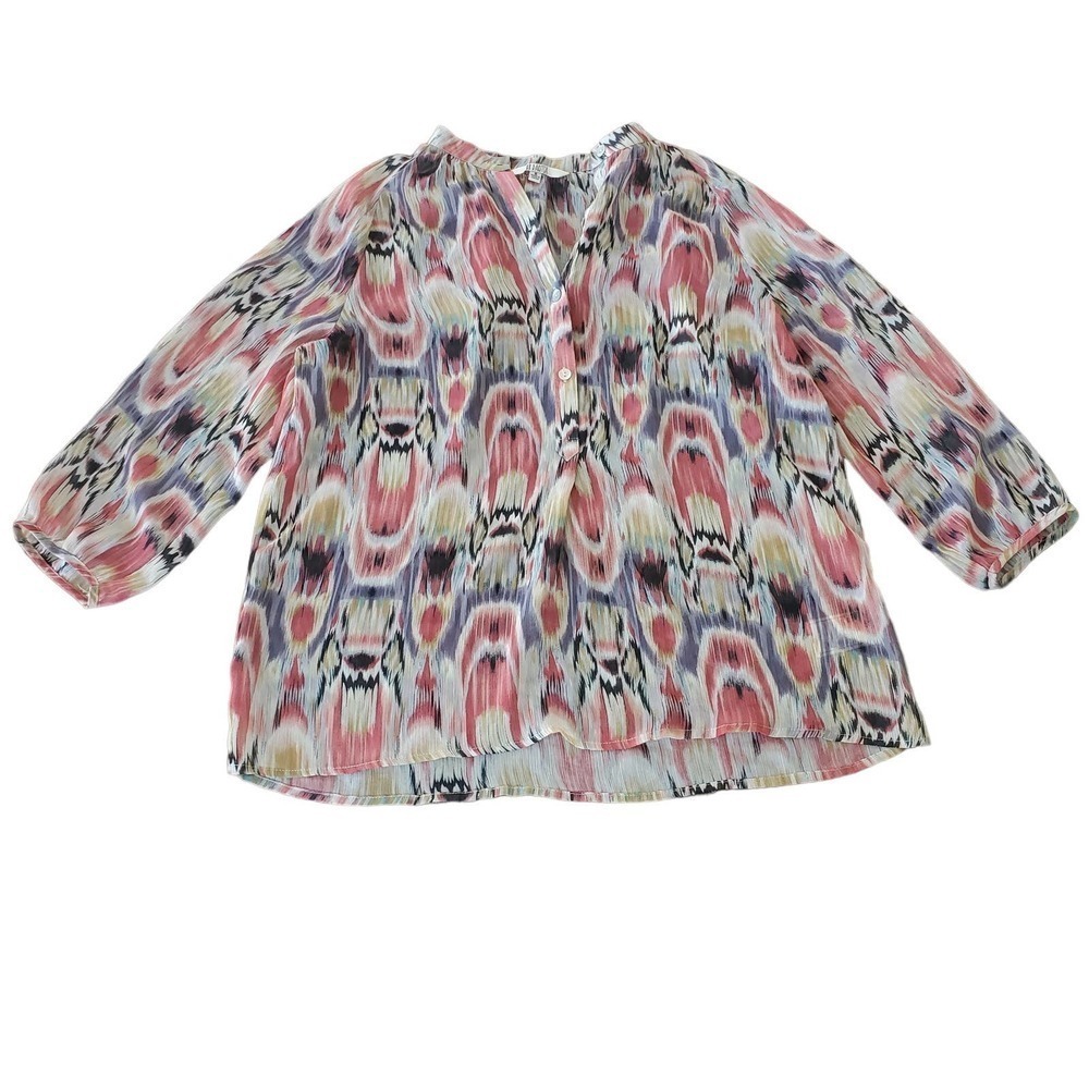 BB Dakota Multicolor Semi Sheer Henley Blouse Size S